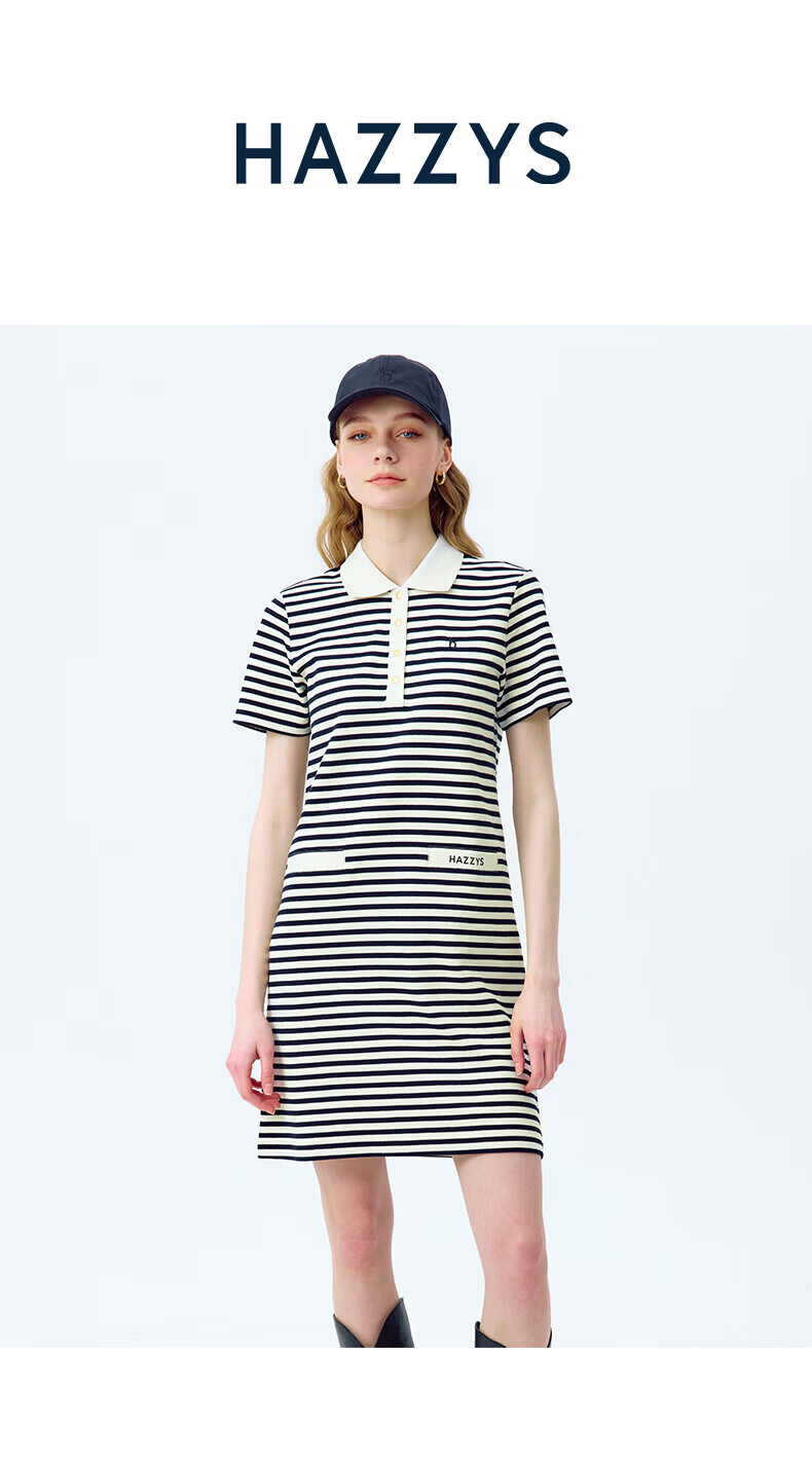 HAZZYS Women's Summer Polo Collar Color-Block Knit Dress AQWSE0CBE13 1